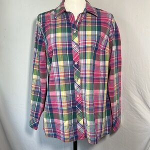 Talbots Multi-colored Plaid Long Sleeve Button Up Shirt - Women's Medium